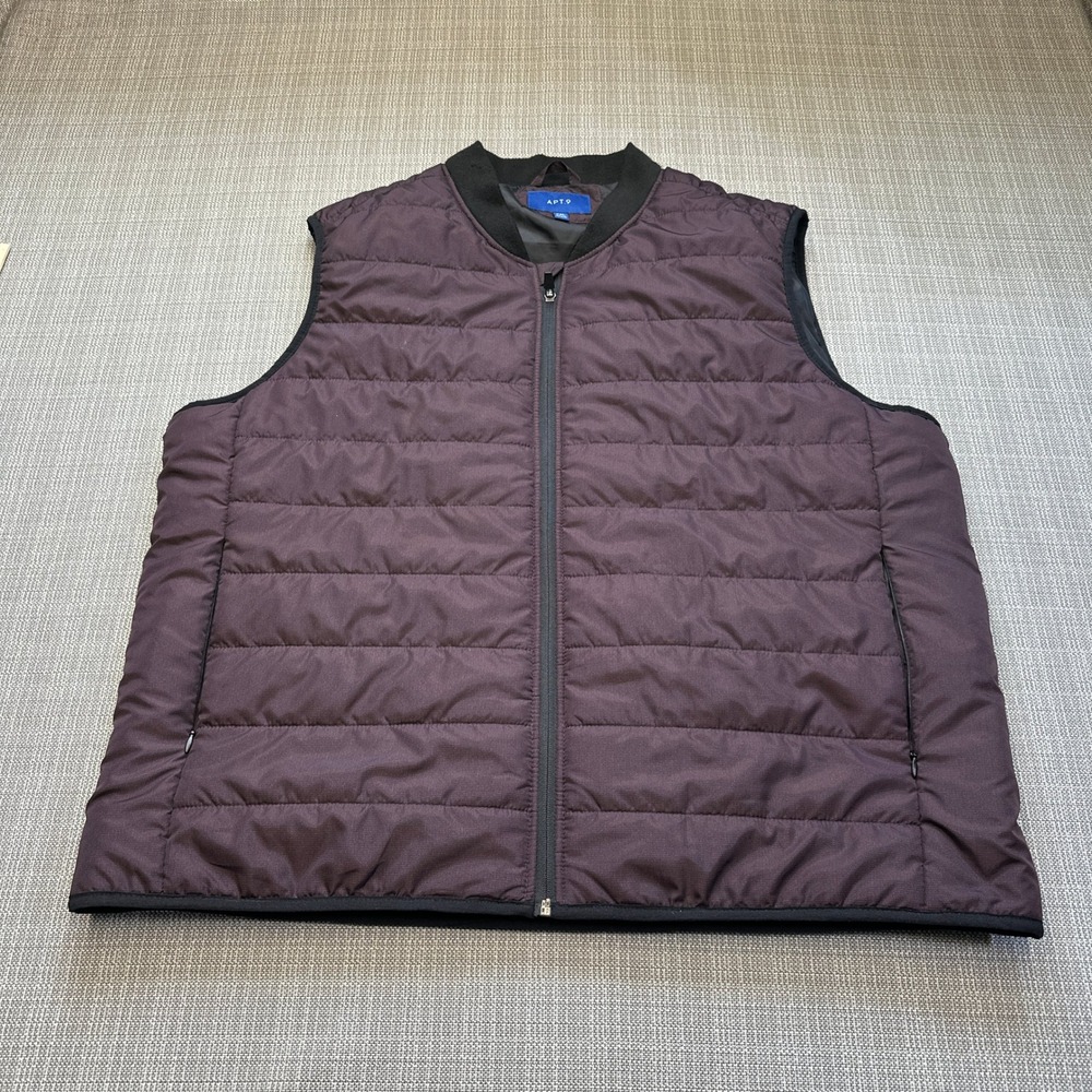 Quilted Puffer Vest Mens XXL Burgundy Plum Full Zip Ribbed Collar Jacket APT 9